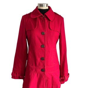 Guess Cherry Red Wool Peacoat Jacket - S